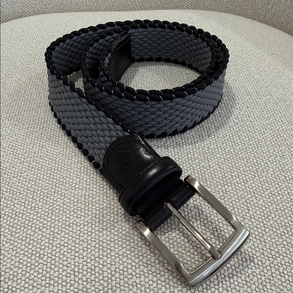 Men's Grey Woven Elastic Belt with Black Trim